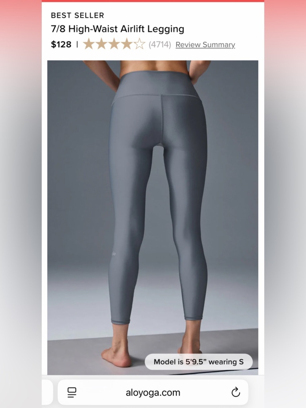 NWT $140 Alo 7/8 high waist airlift leggings. Size Medium Color is Steel Grey